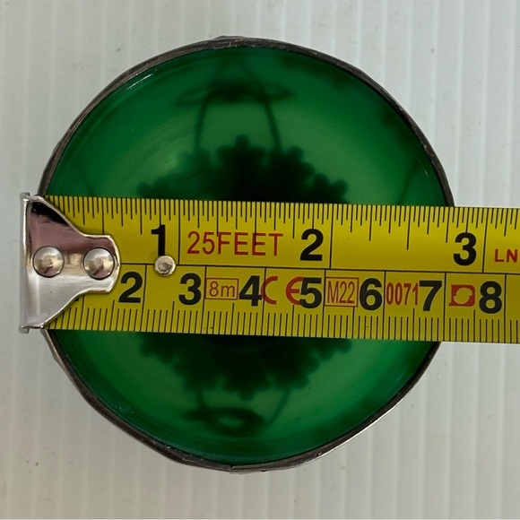 Chinese Green jade colored glass Bowls Metal Mount with Dragon & Phoenix vintage - Picture 9 of 9